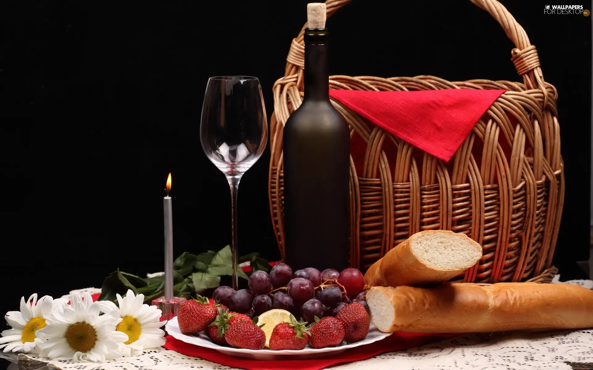 basket, Fruits, glasses, Wine