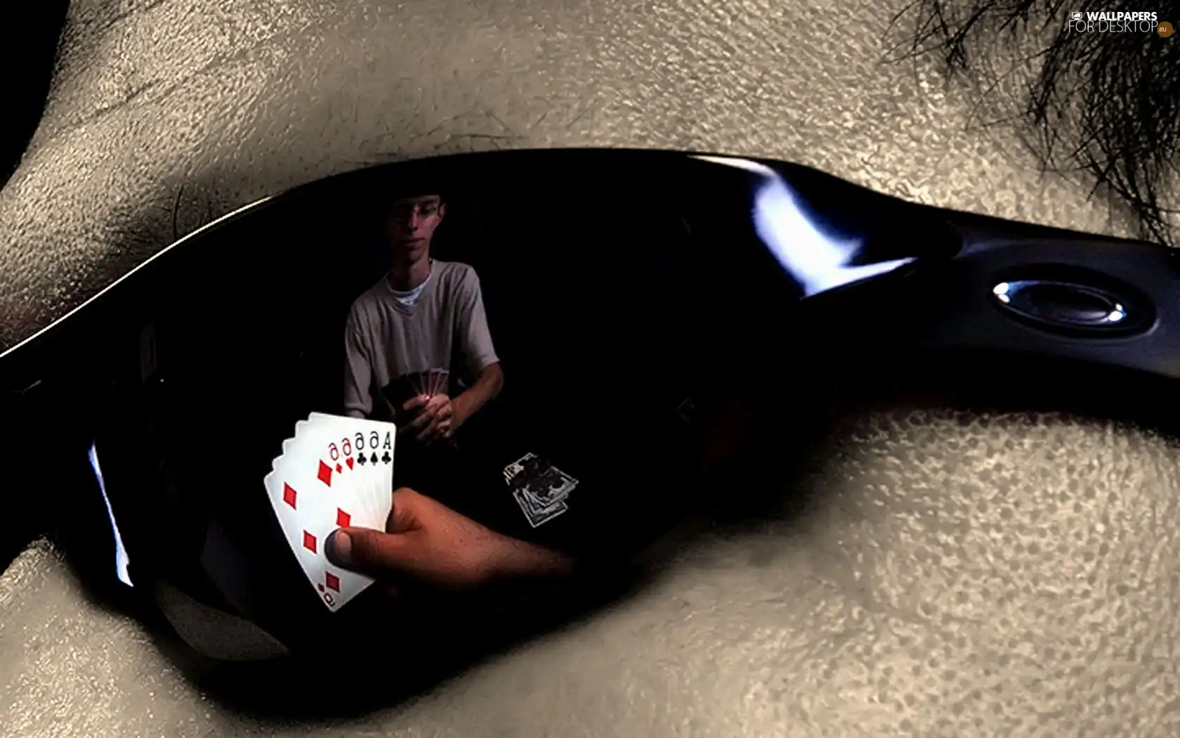 Glasses, reflection, Cards