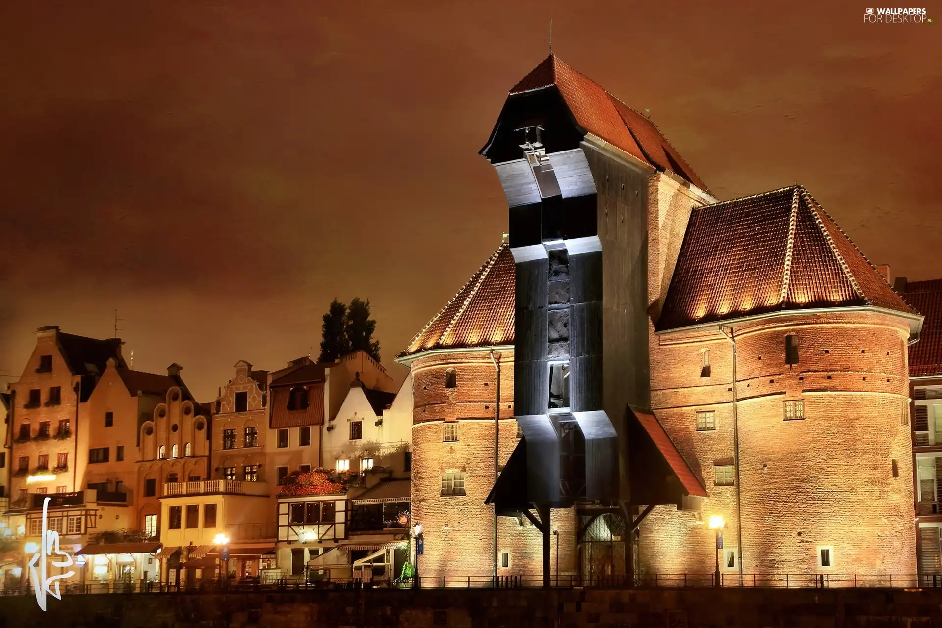 granary, apartment house, Gdańsk, Poland, Town, Floodlit