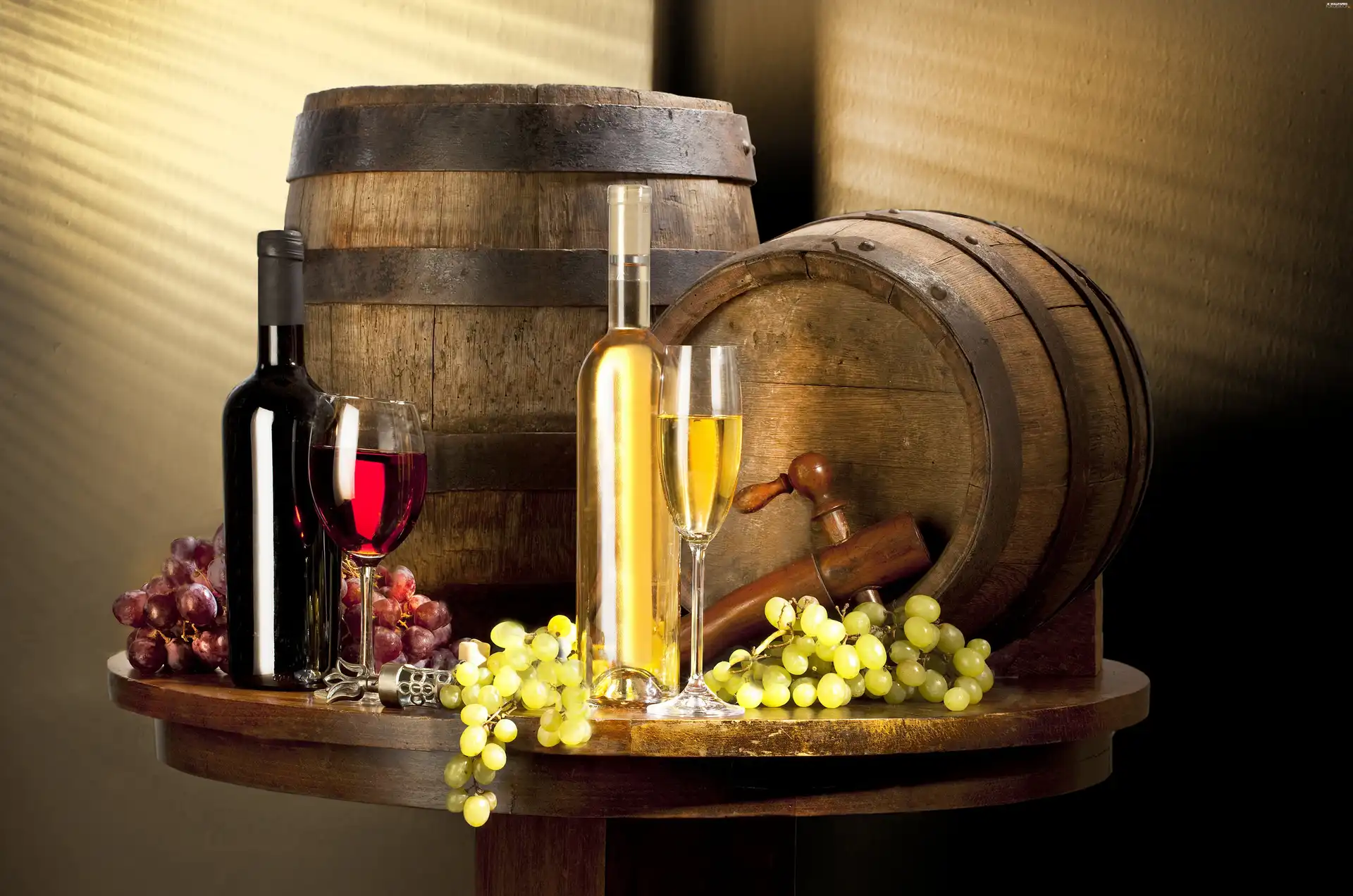 barrels, Wine, Grapes, Bottles