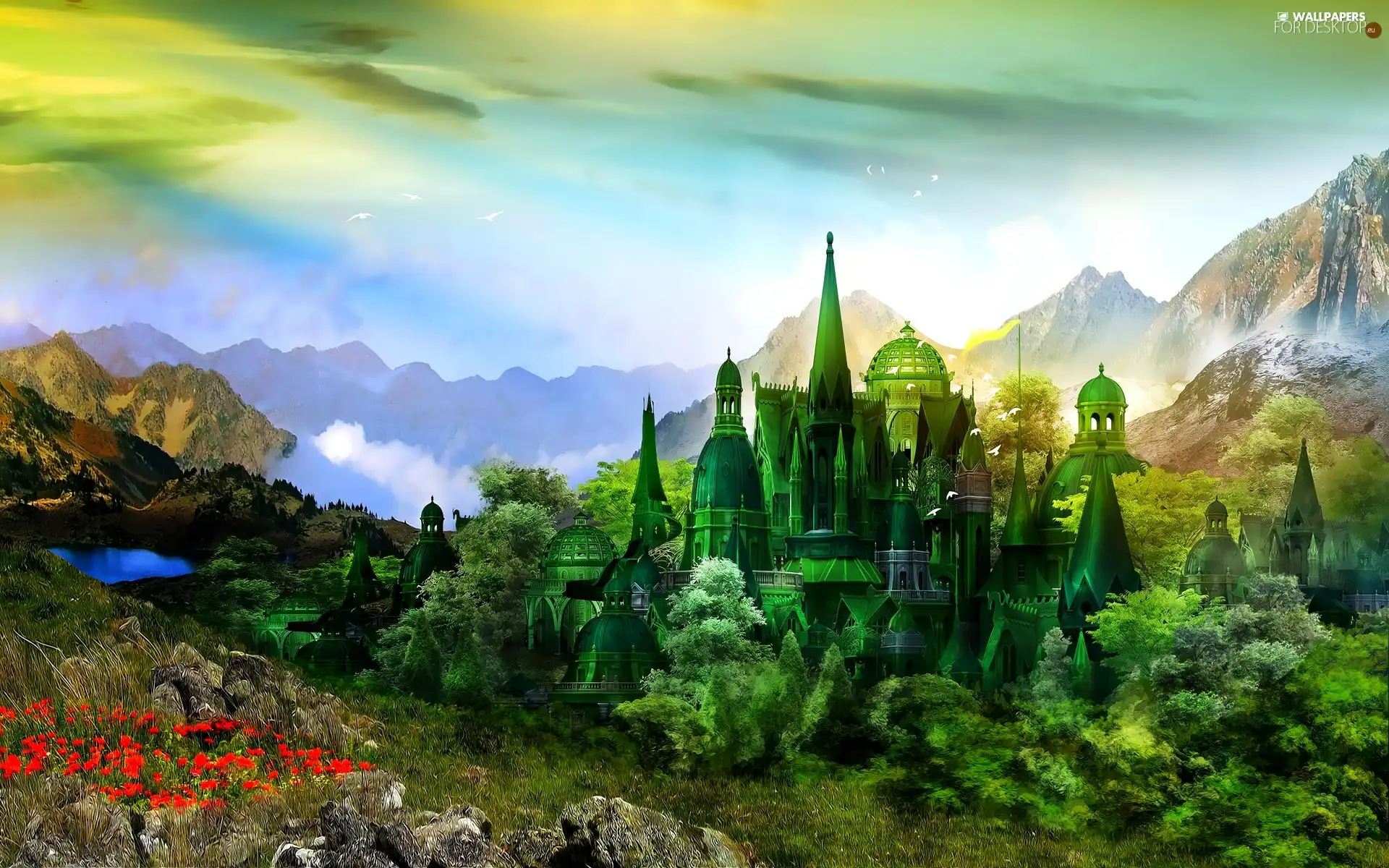 graphics, Mountains, Castle