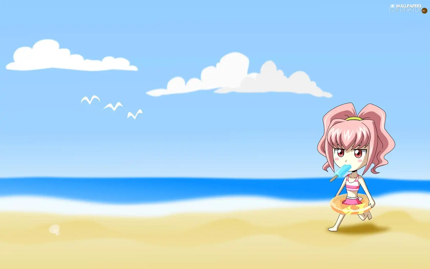 girl, sea, graphics, Beaches