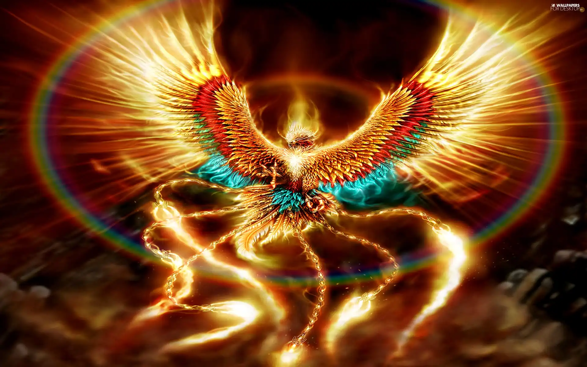 phoenix, wings, graphics, rainbow