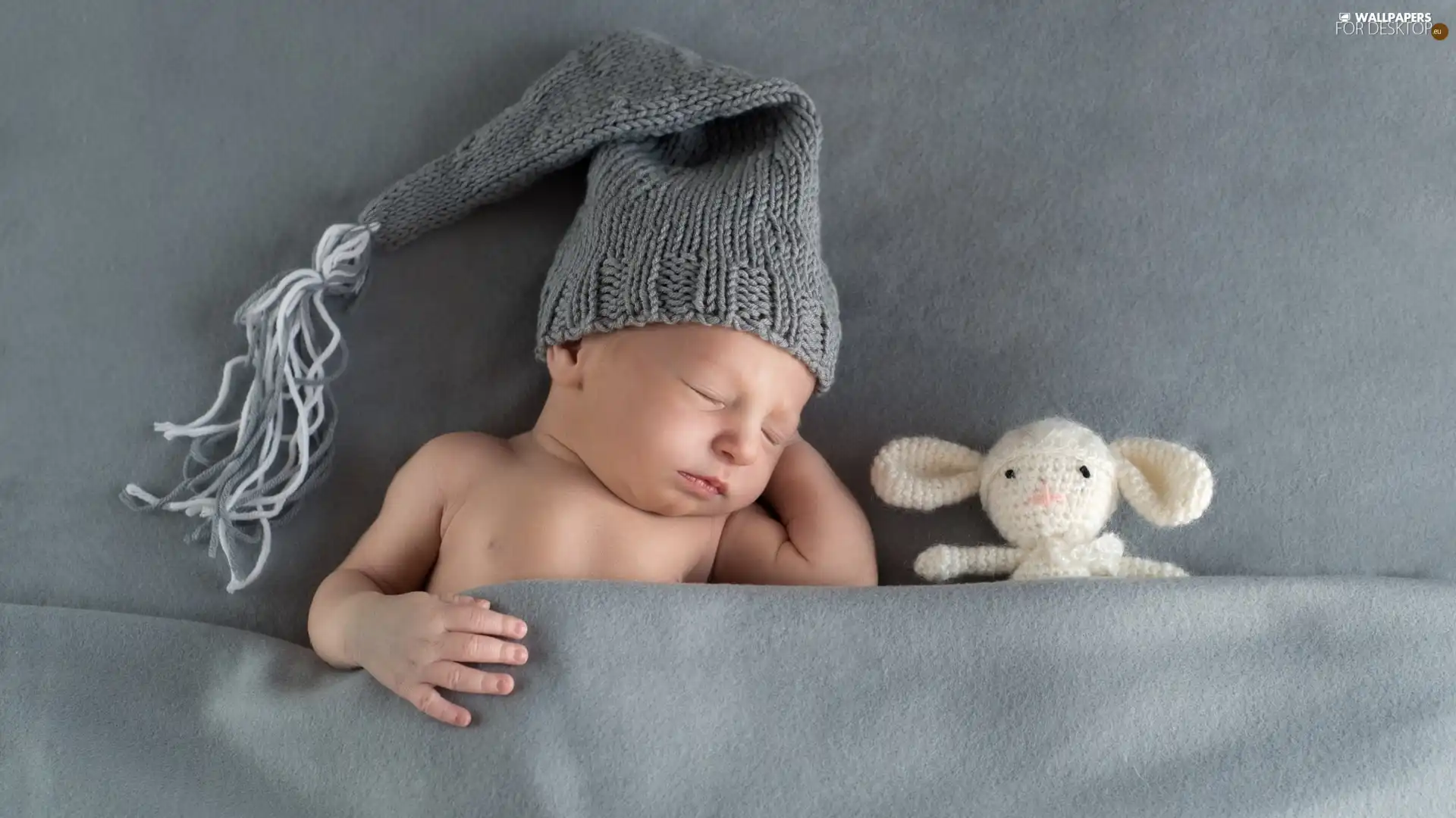 dream, Gray, sheep, Hat, cuddly, babe, Kid, coverlet