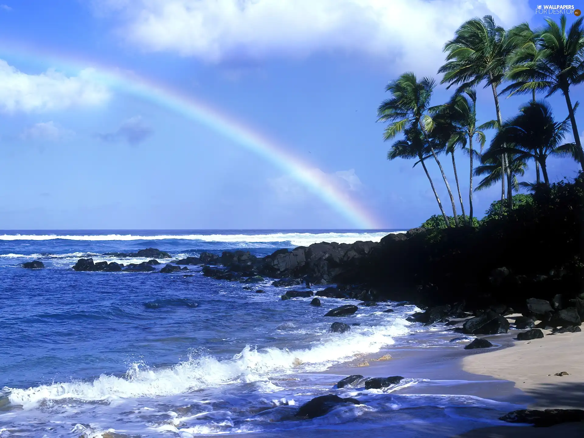 Coast, Waves, Great Rainbows, sea