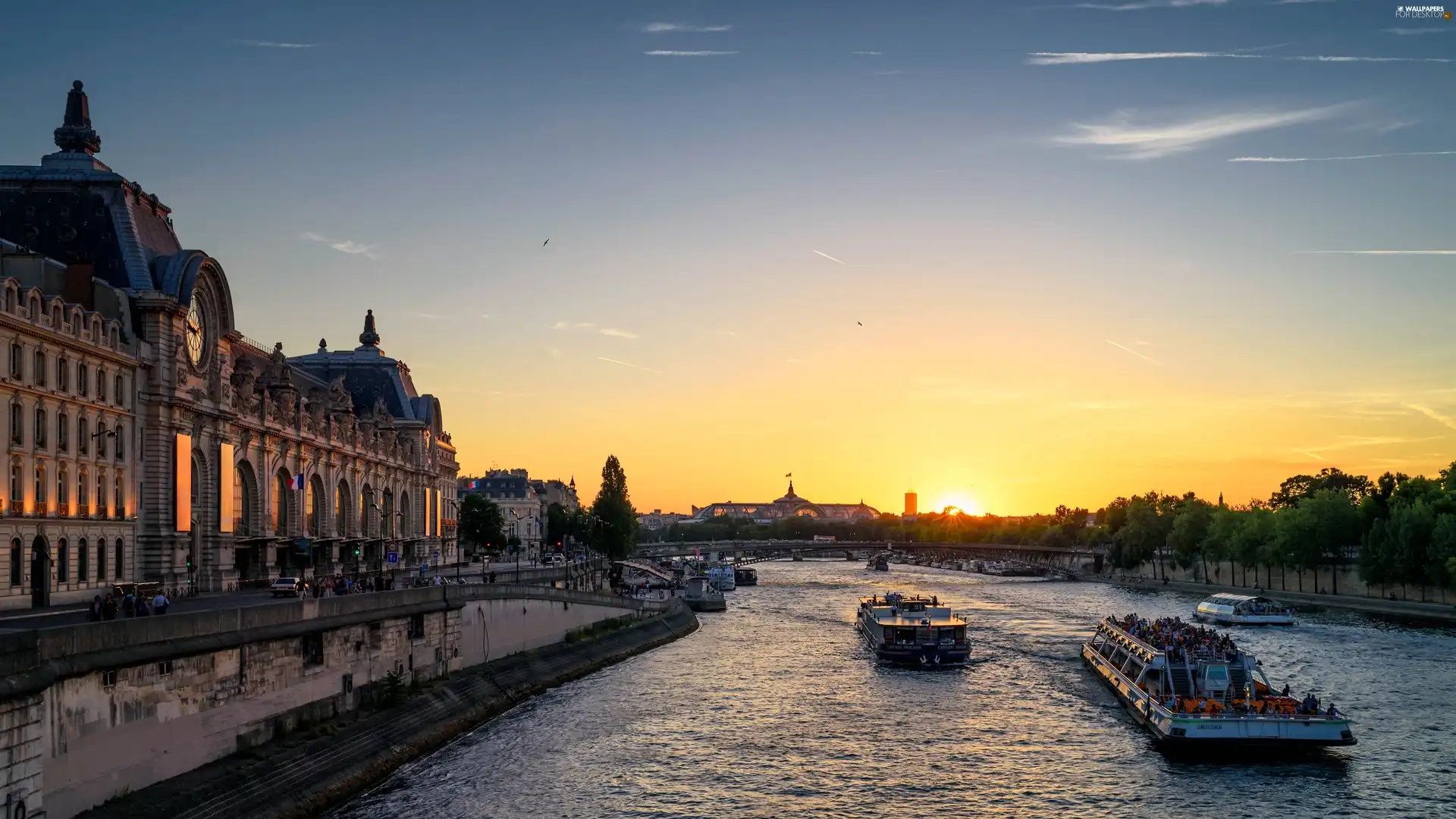 Paris, River, Great Sunsets, France