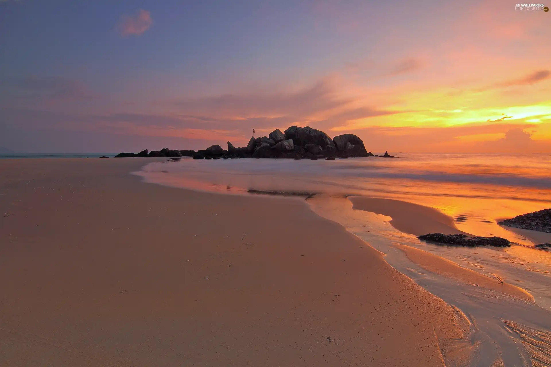 sea, rocks, Great Sunsets, Beaches