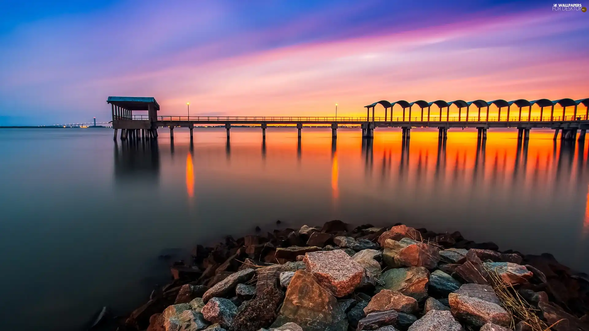 sea, Stones, Great Sunsets, pier