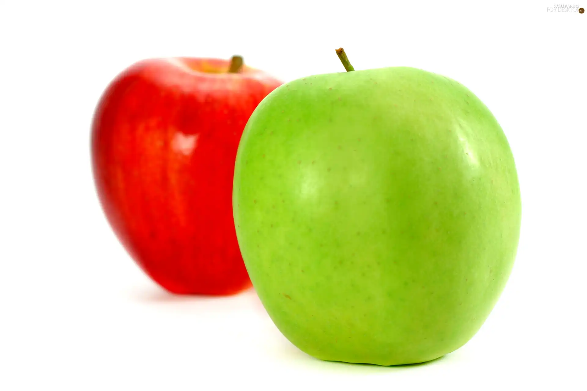 Two cars, Red, green ones, apples