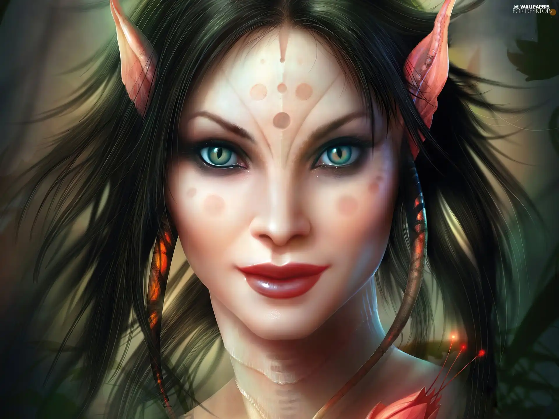 Eyes, ear-ring, elf, green ones, Women