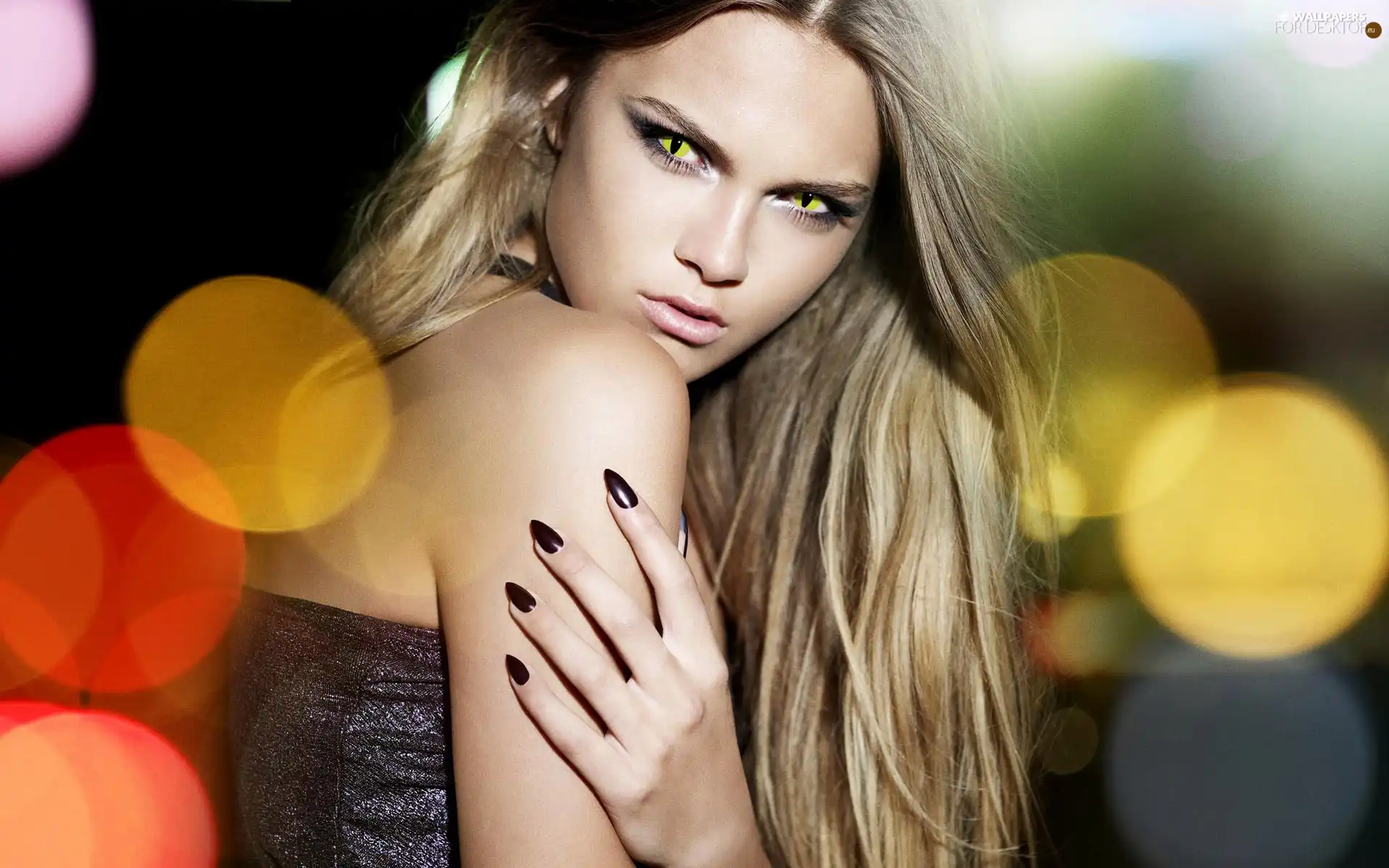 Eyes, hand, The look, green ones, Women