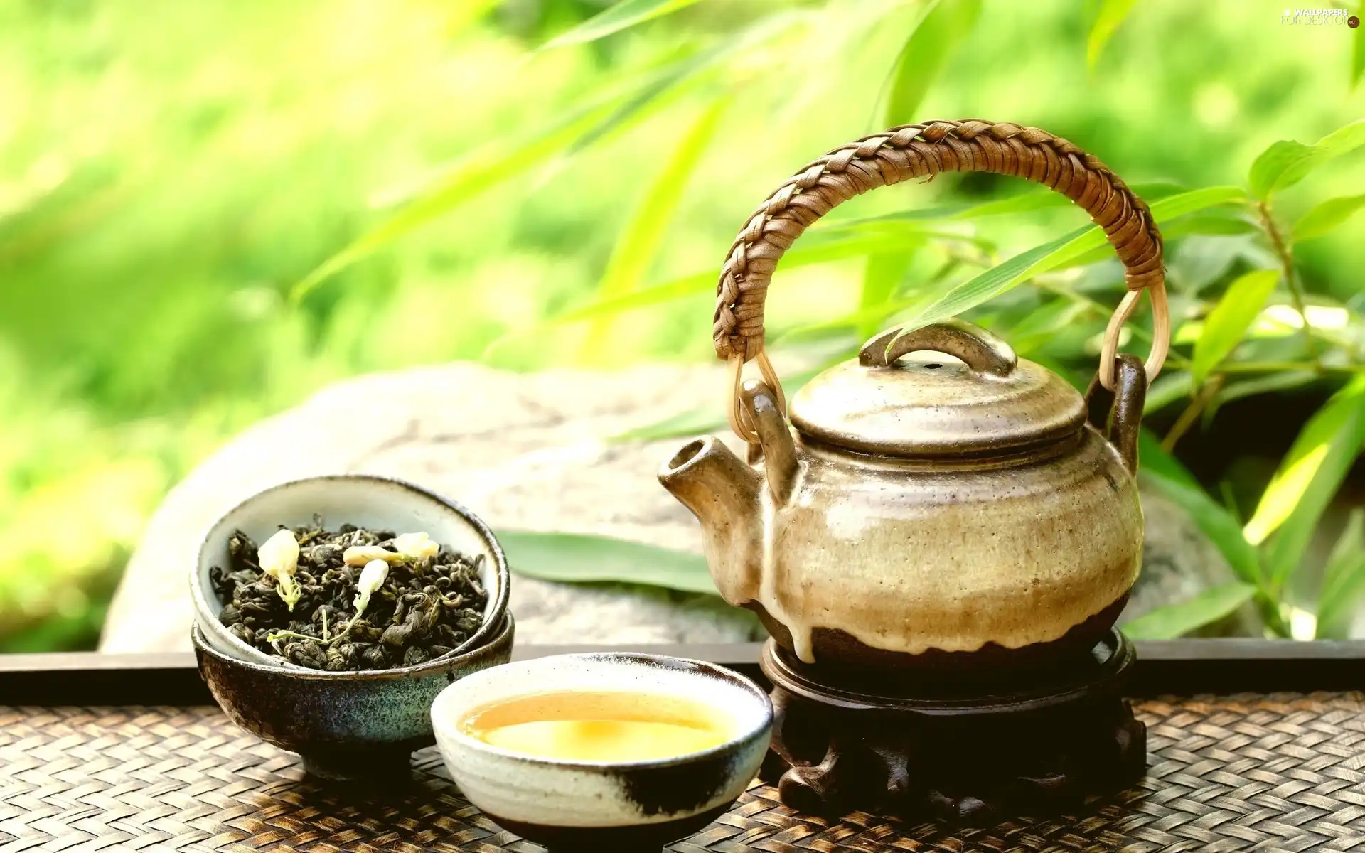 Green, jasmine, cup, tea, teapot