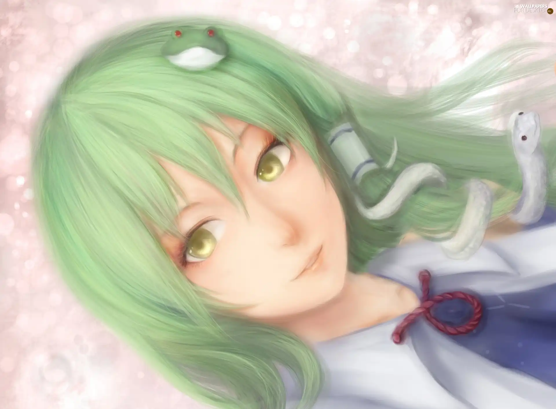 girl, green ones, Hair, frog
