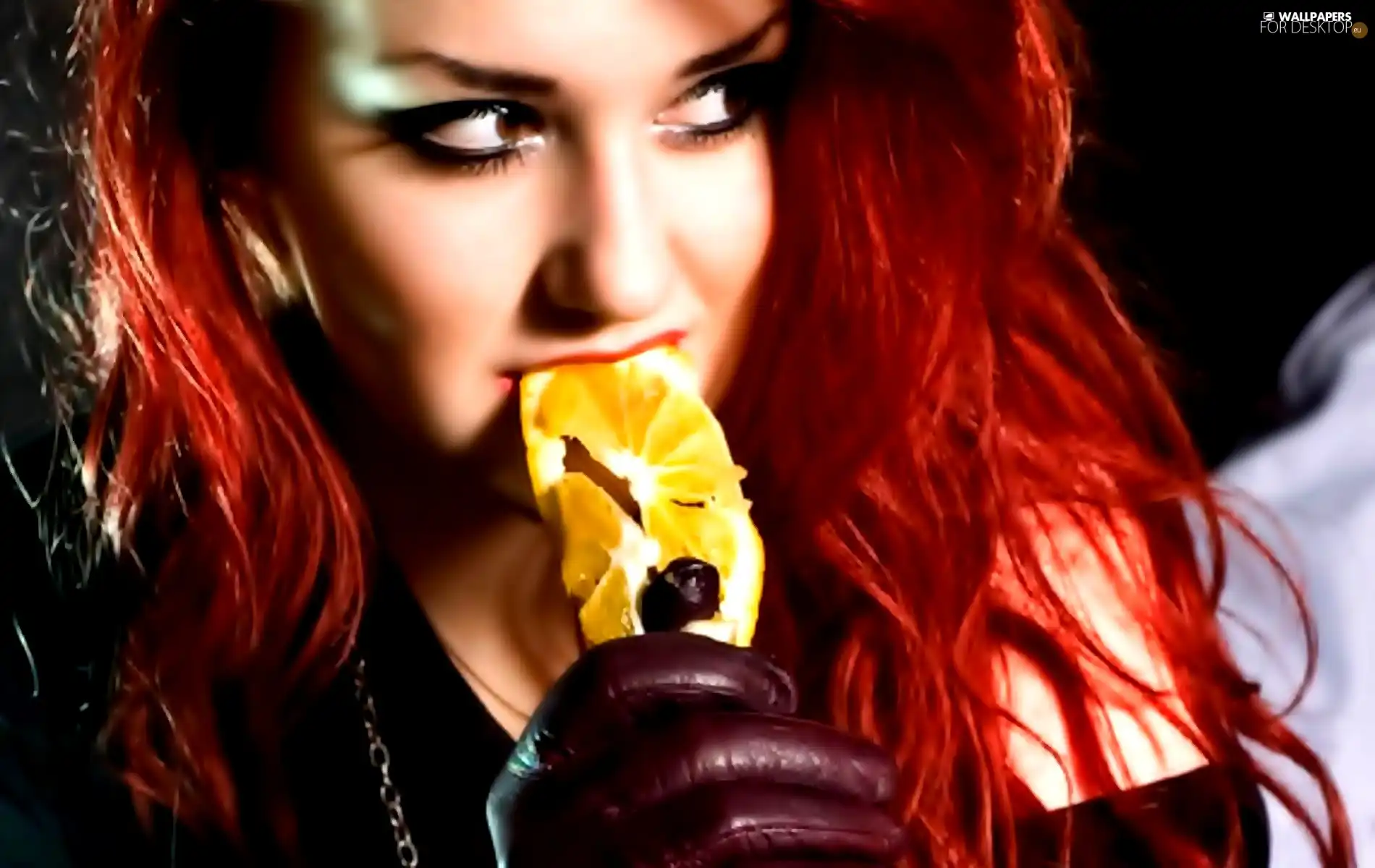 Women, Red, Hair, Lemon