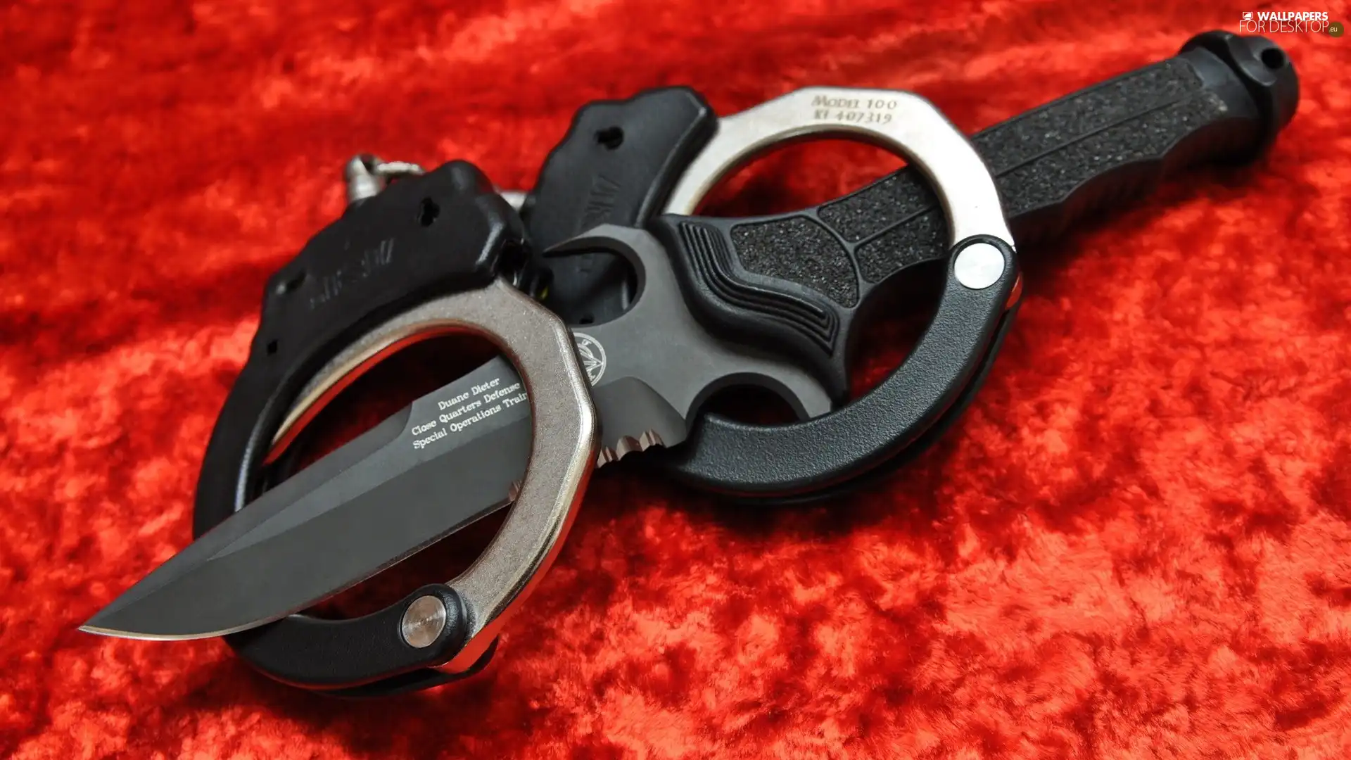 knife, handcuffs