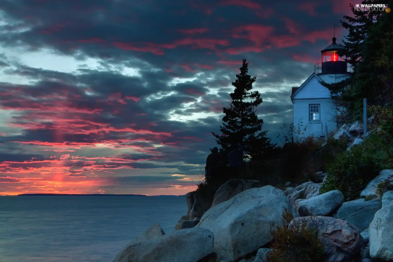 sea, Lighthouse, bass harbor, Maine, Great Sunsets, maritime