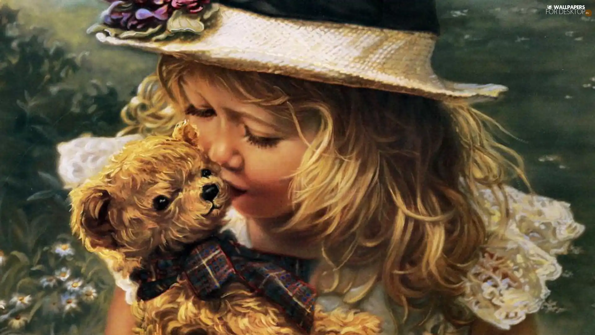 teddy bear, girl, Hat