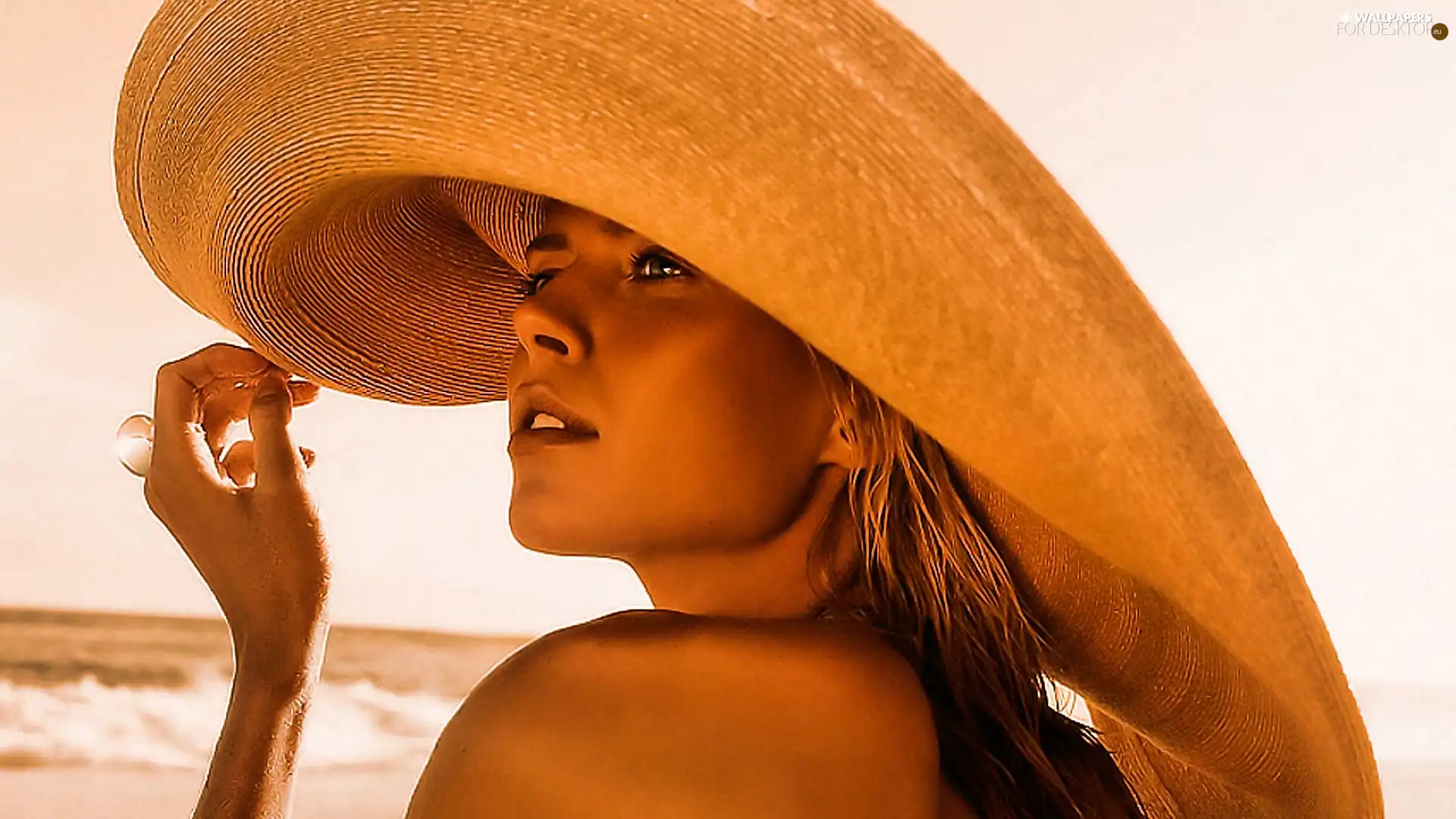 portrait, straw, Hat, Womens