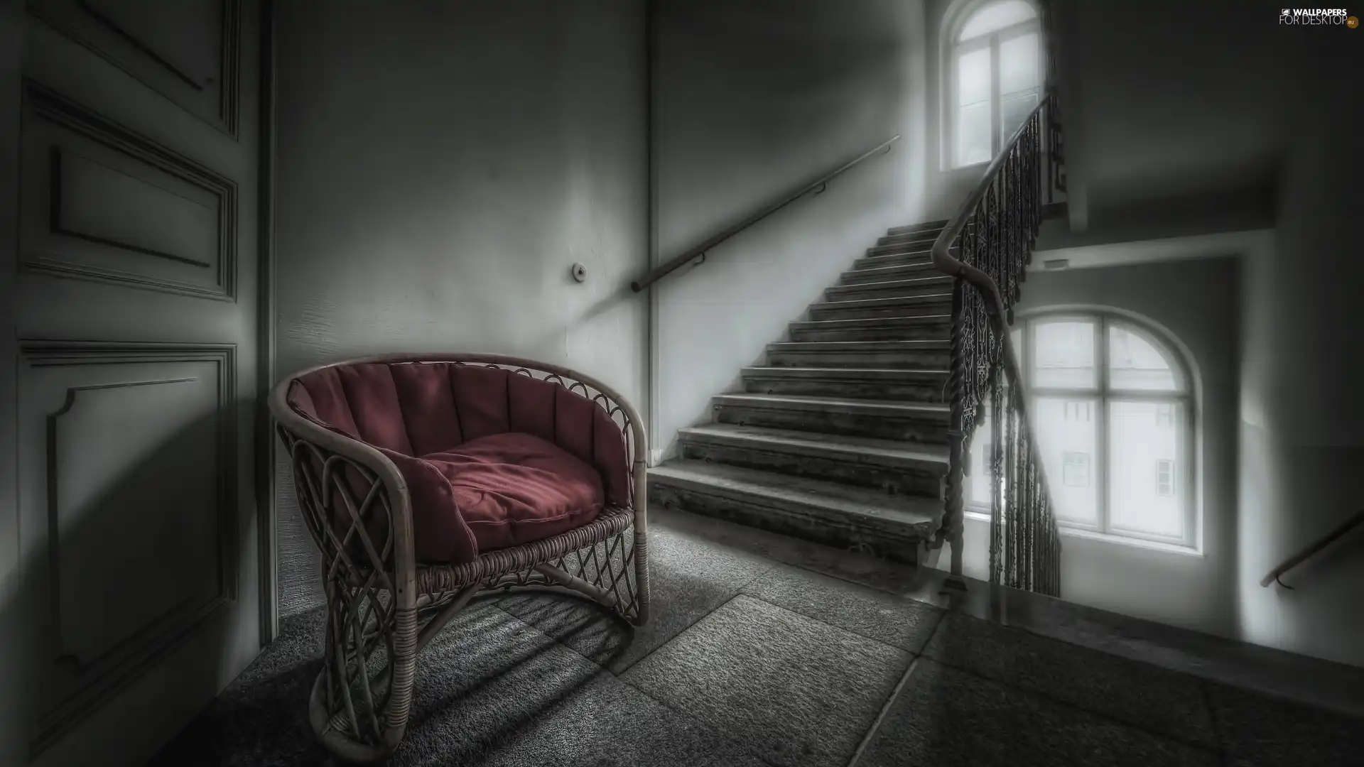 Neglected, Armchair, HDR, Stairs