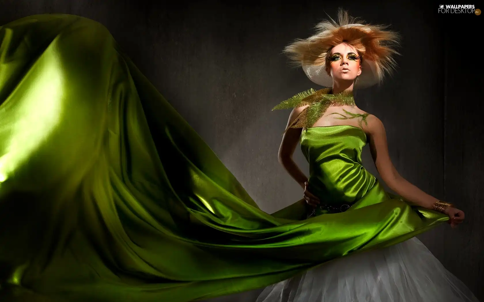 Women, Dress, head-dress, Green