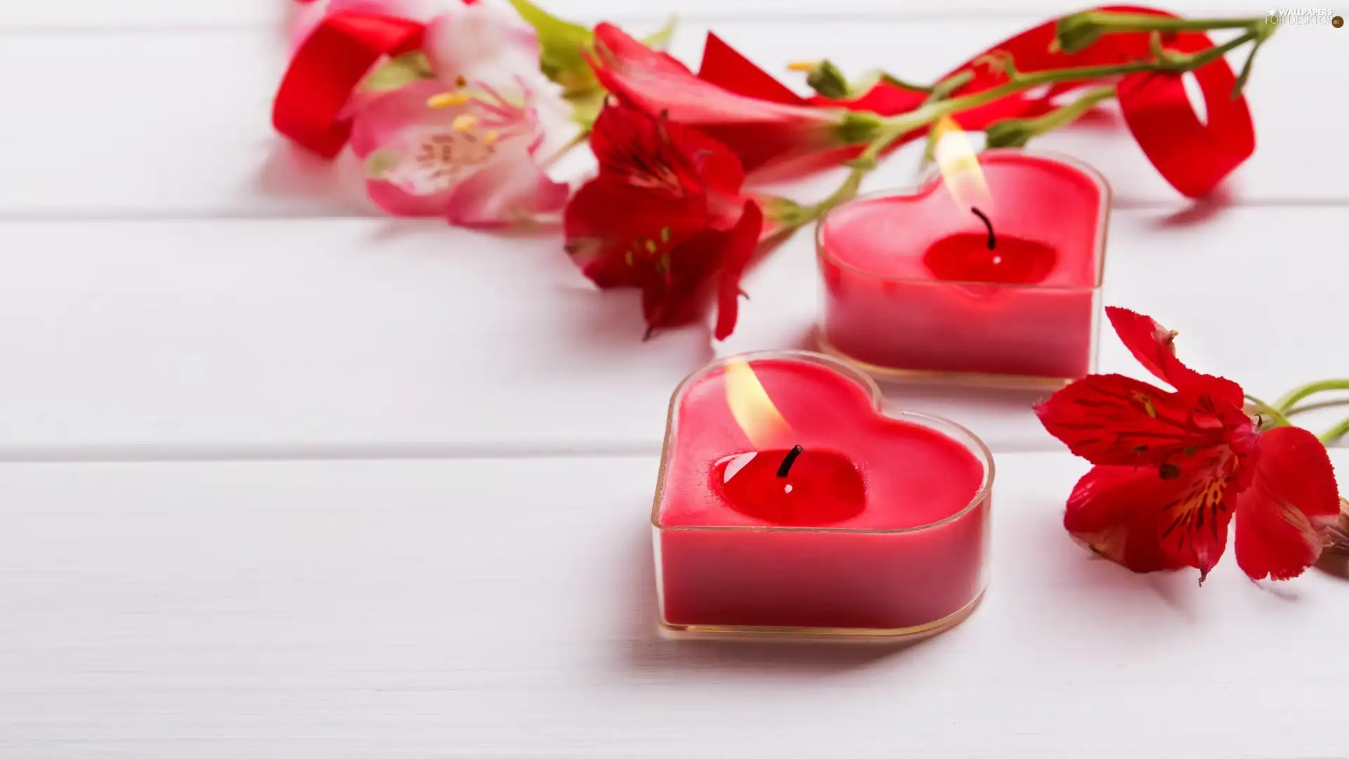 candles, Flowers, Alstroemeria, heart