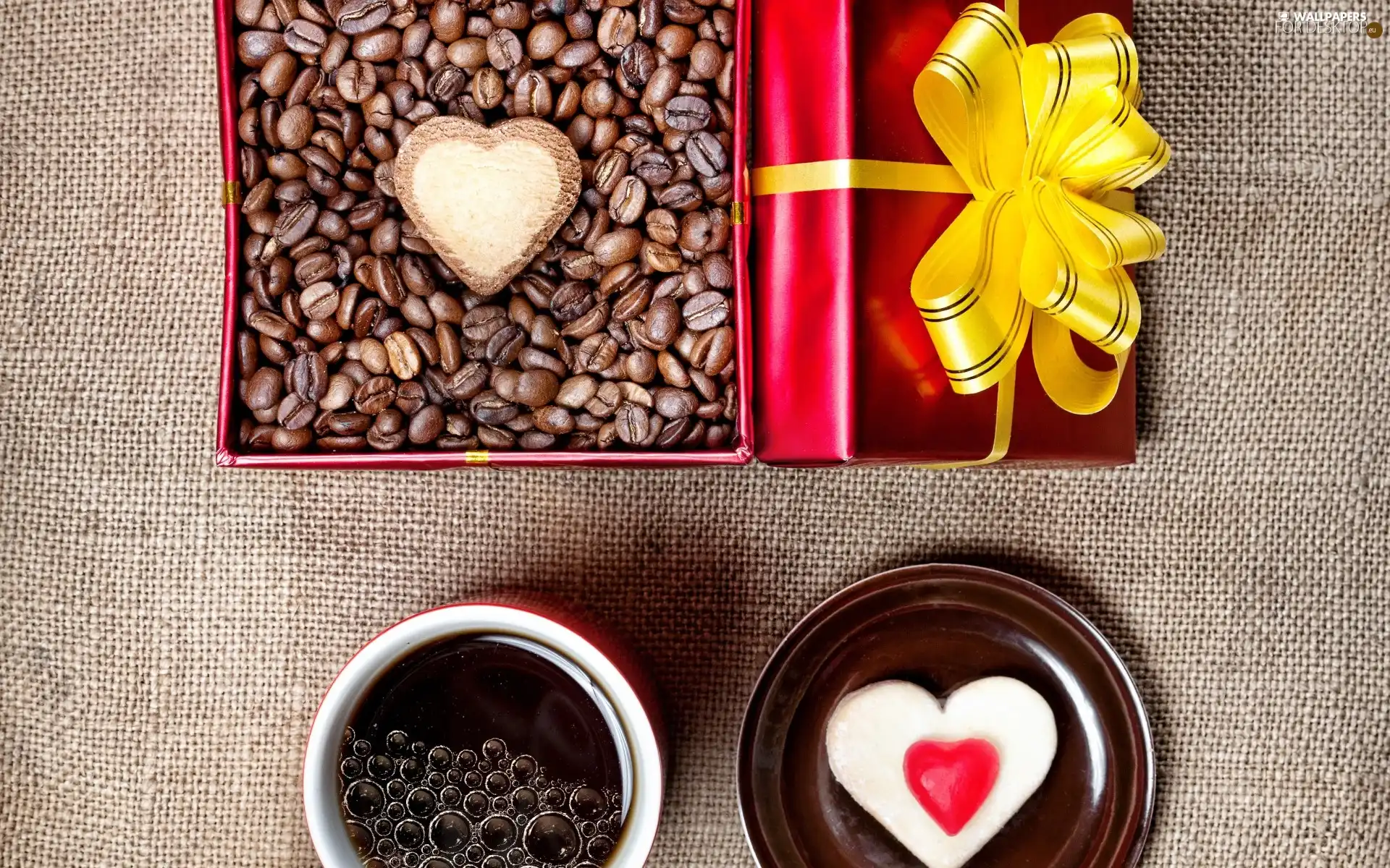 coffee, Box, Heart teddybear, grains