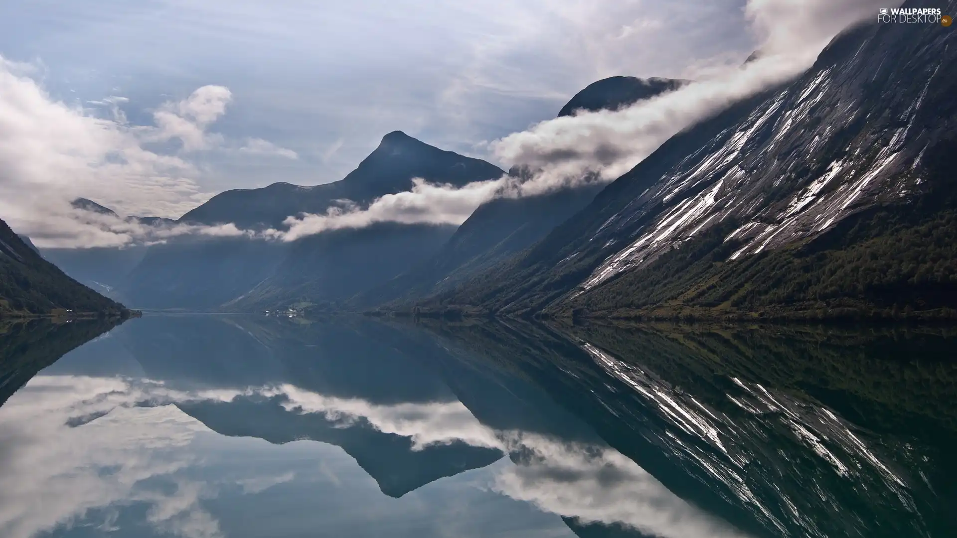 height, snow, clouds, Mountains, lake