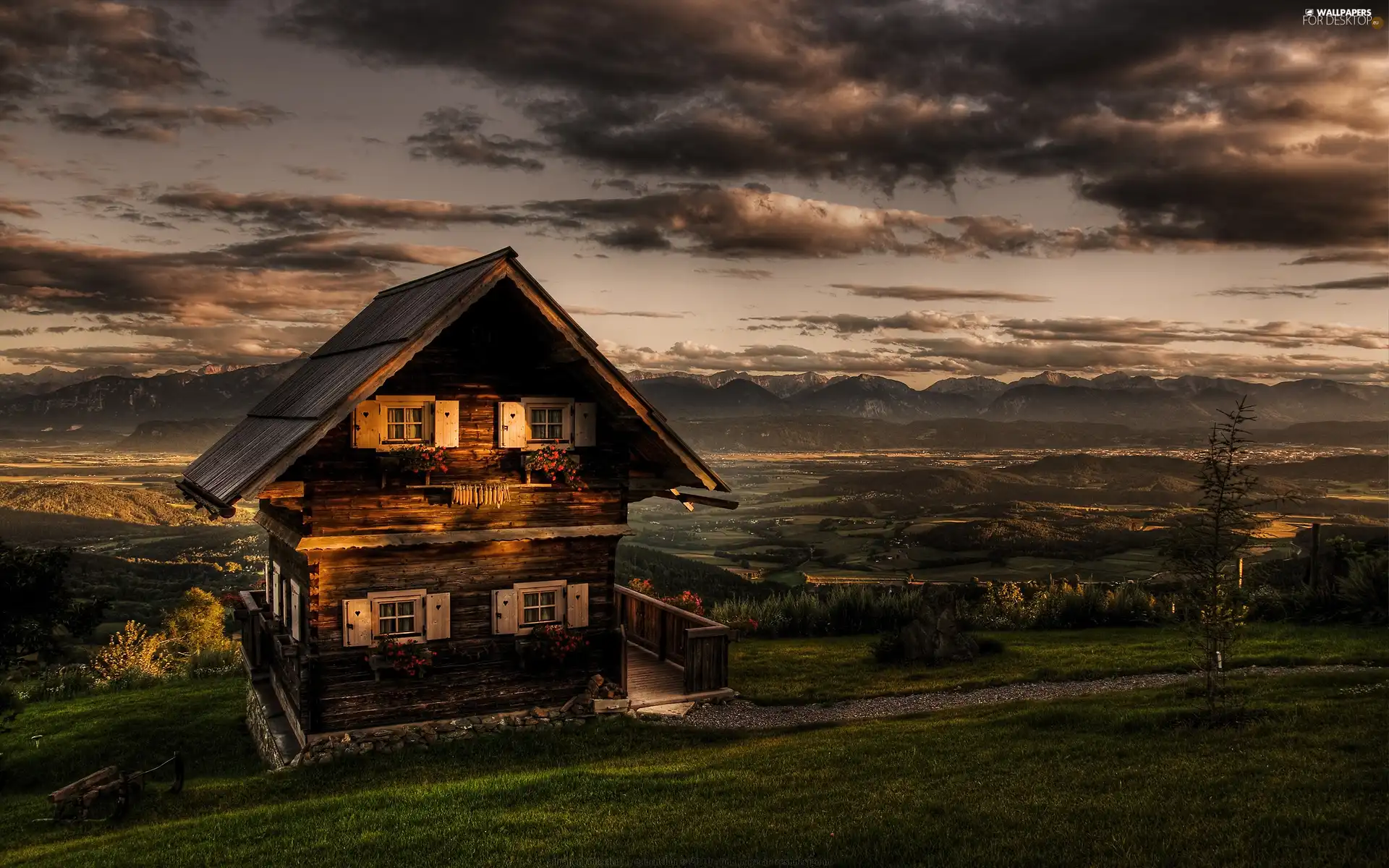 hill, Mountains, Home, an, wooden