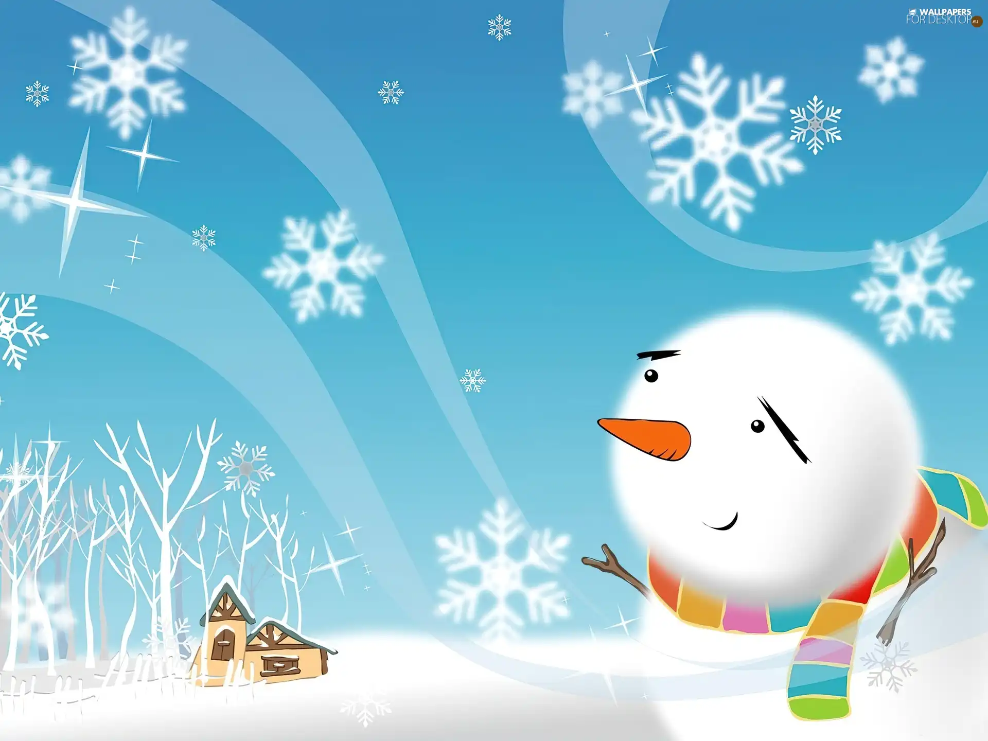 Snowman, snow, Home, flakes