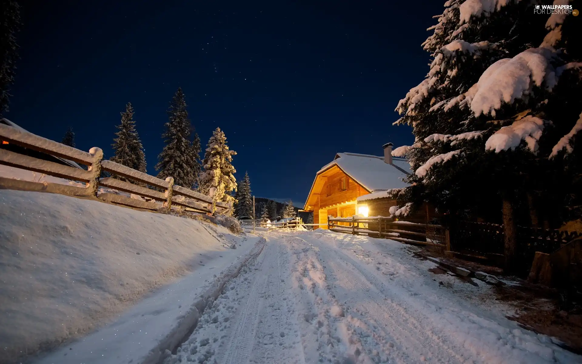 Home, winter, trees, viewes, Way