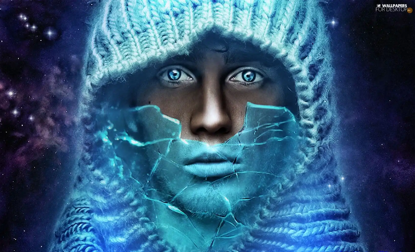 a man, Eyes, hood, Blue