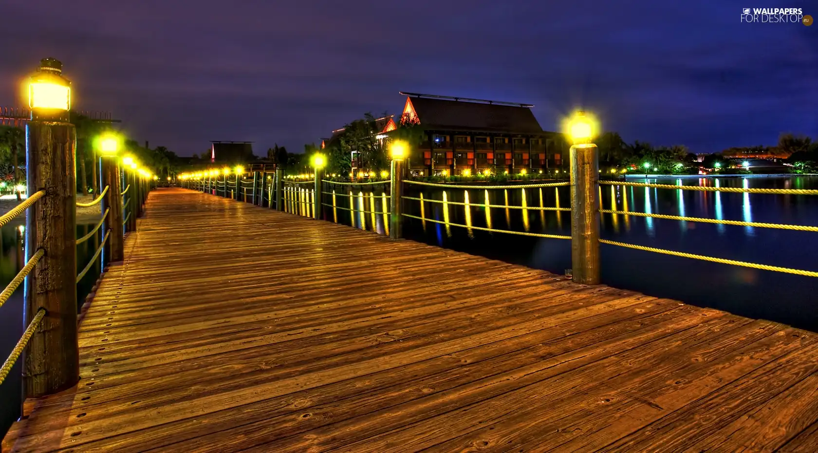 house, illuminated, pier