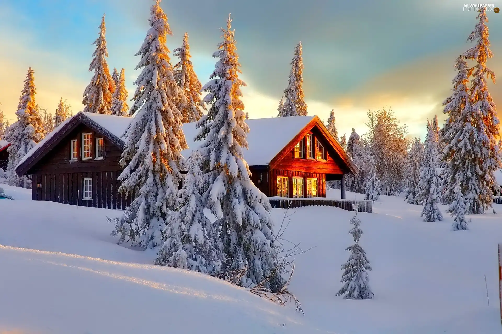 Great Sunsets, winter, house