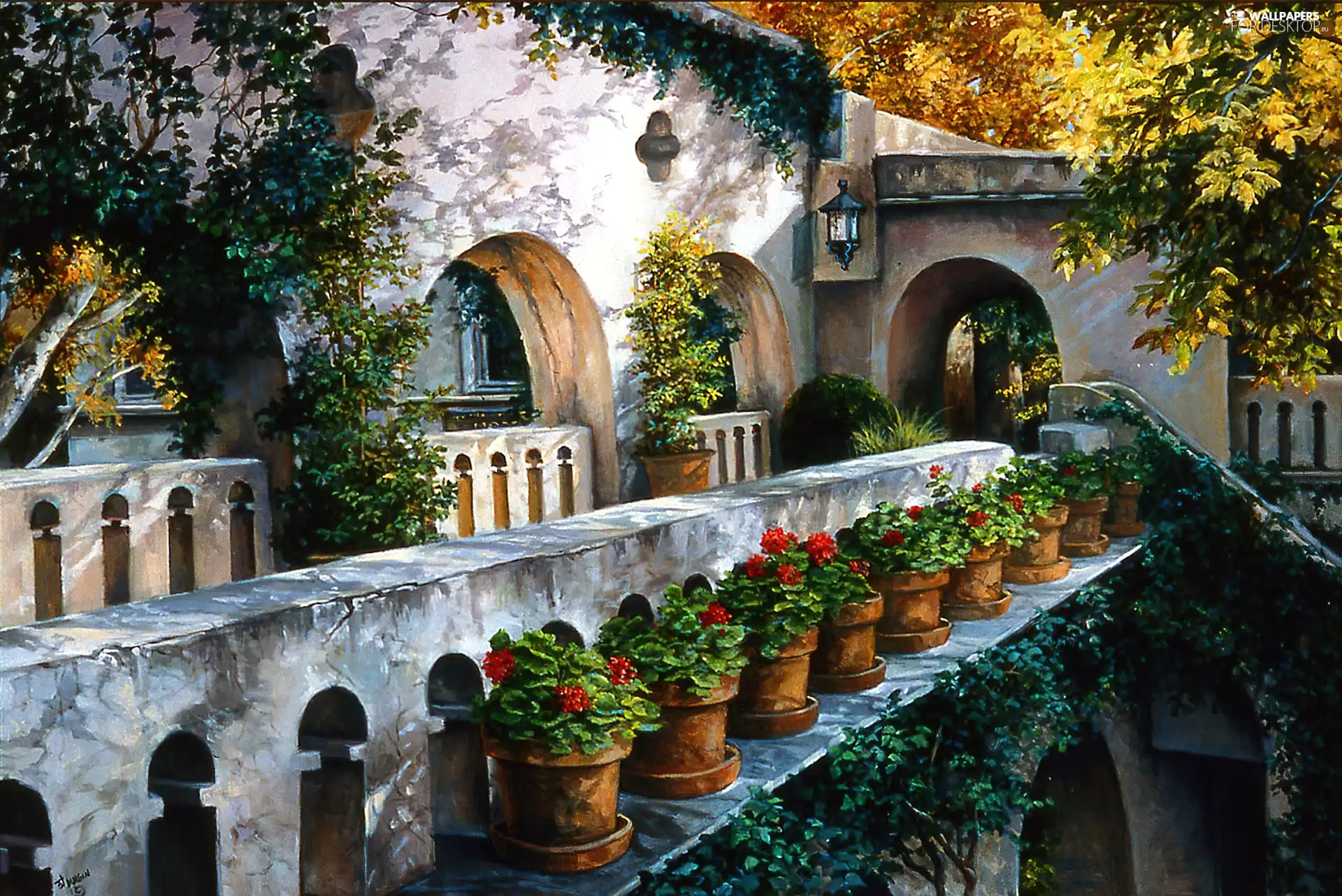 house, terrace, Flowers, front, picture