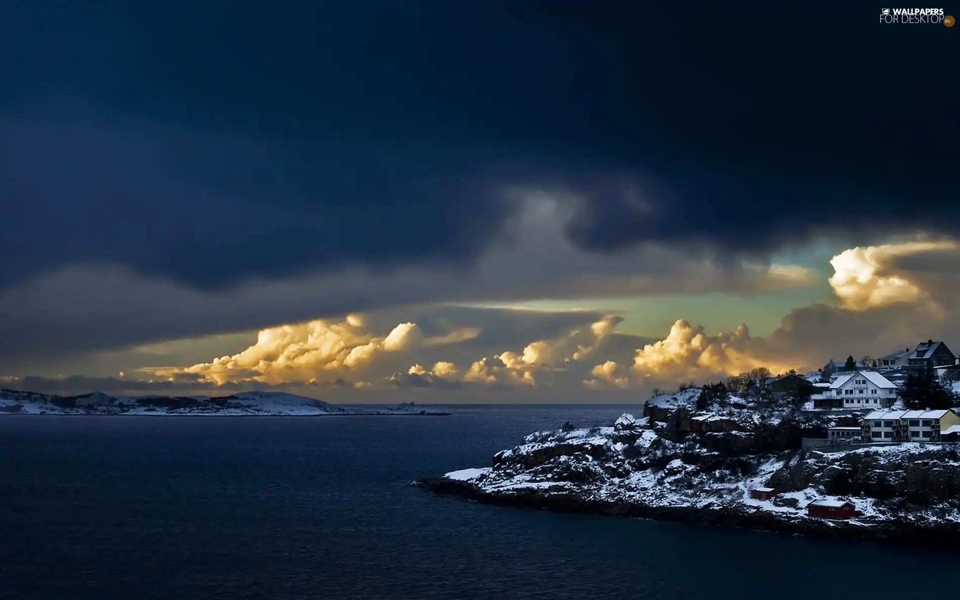 Norway, Island, Houses, sea