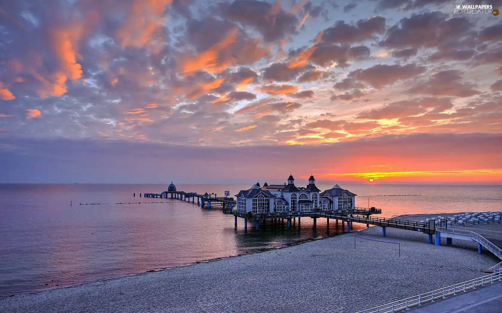 Houses, Great Sunsets, Beaches, Platform, sea