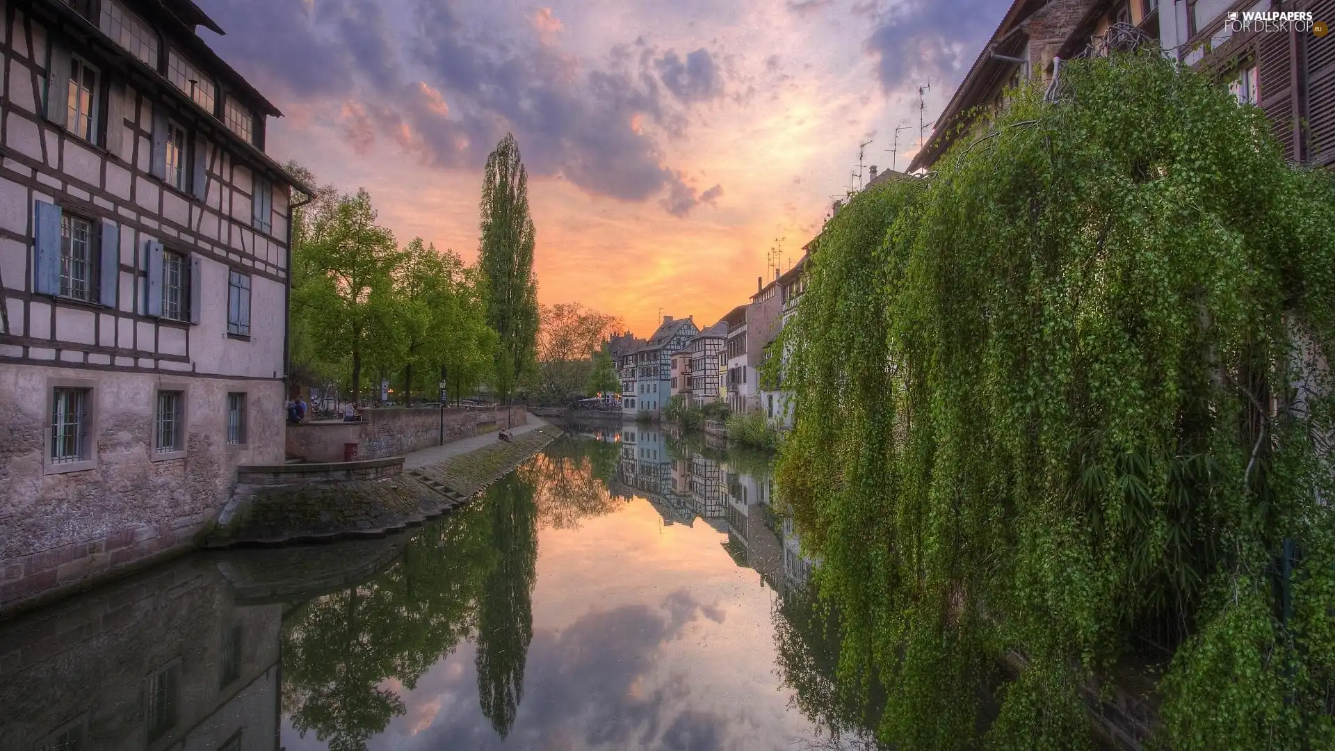 west, River, Houses, sun