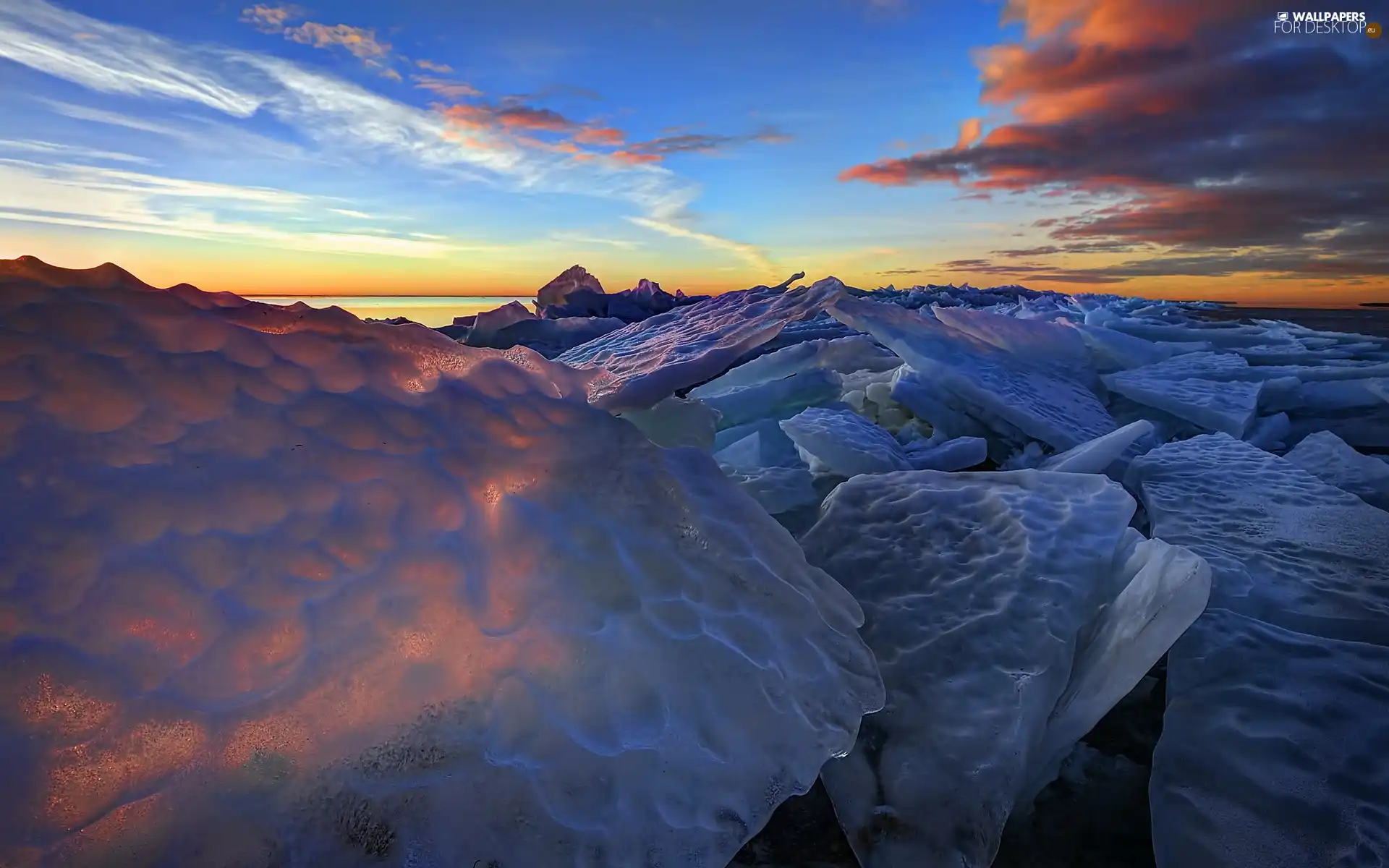 ice, winter, sun, lumps, west