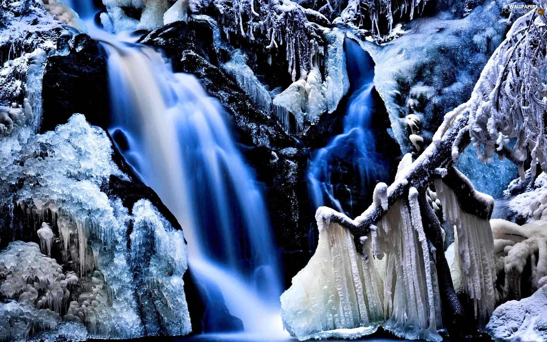 waterfall, rocks, icicle, icy