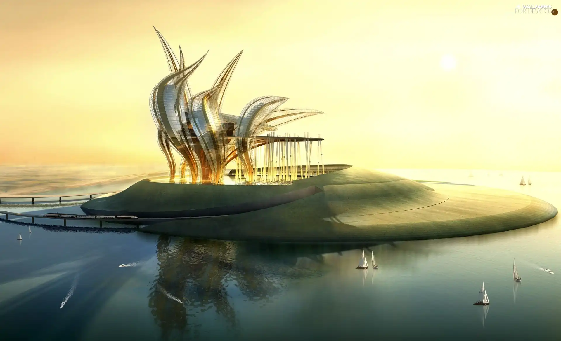 sea, Sailboats, imagination, Island