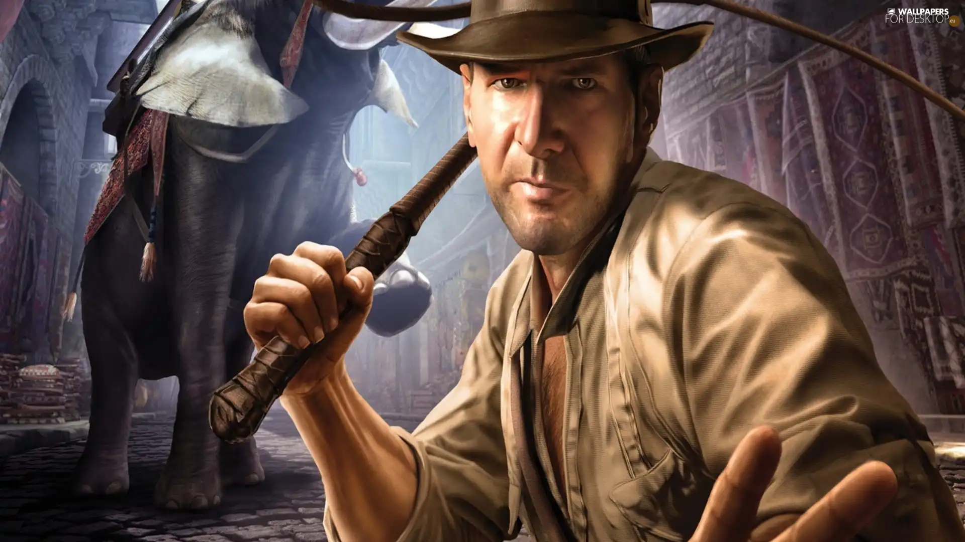 a man, Elephant, Indiana Jones, Hat