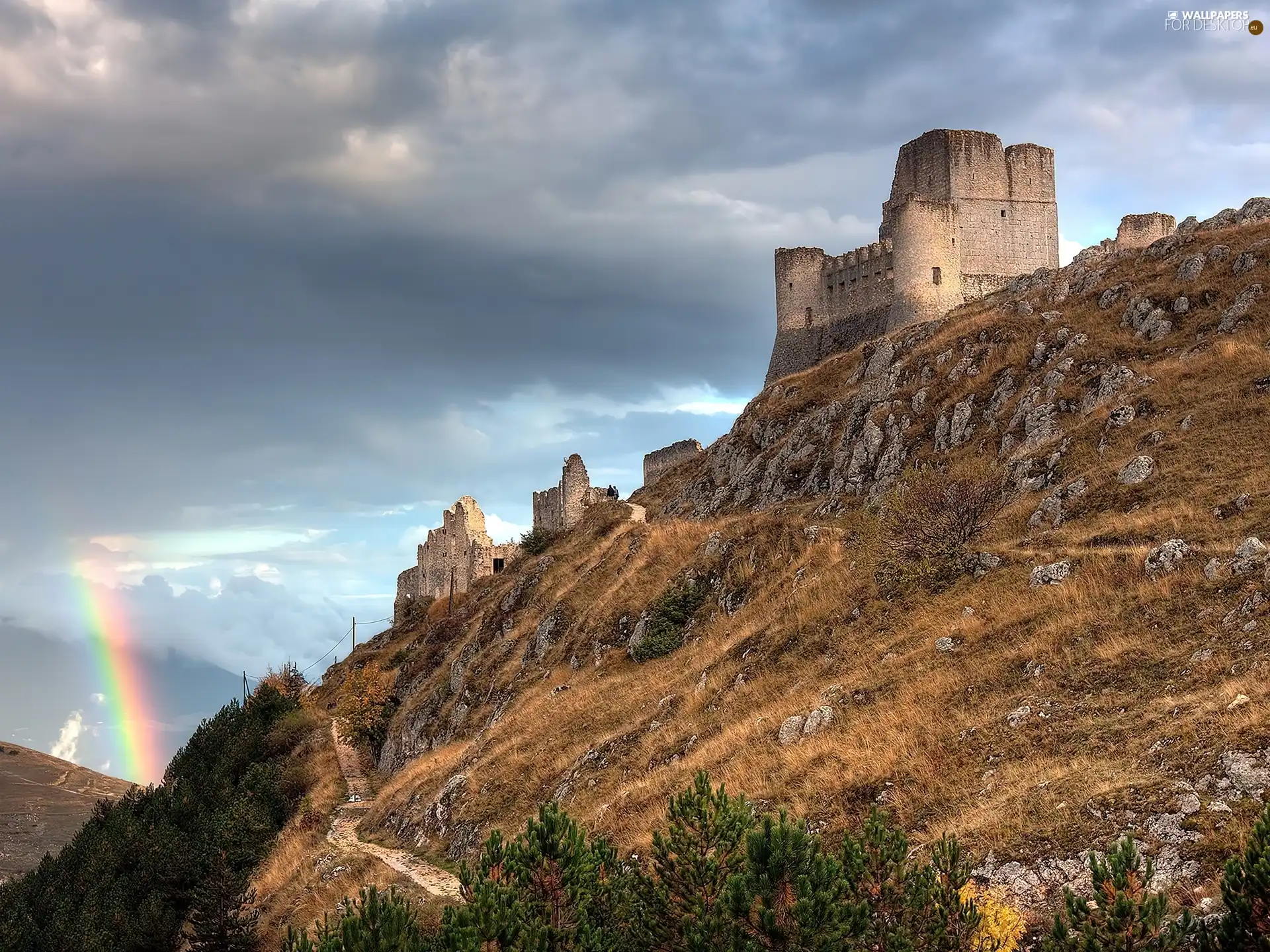 ruins, Great Rainbows, Italy, castle