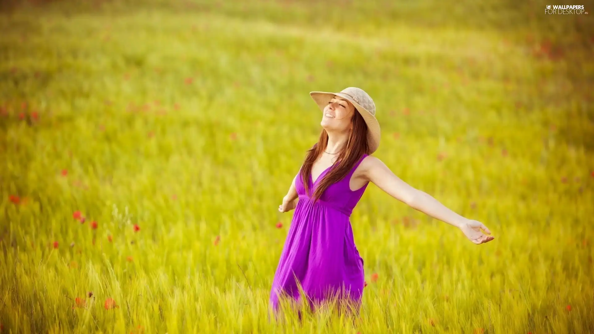 Women, Meadow, joy, Hat