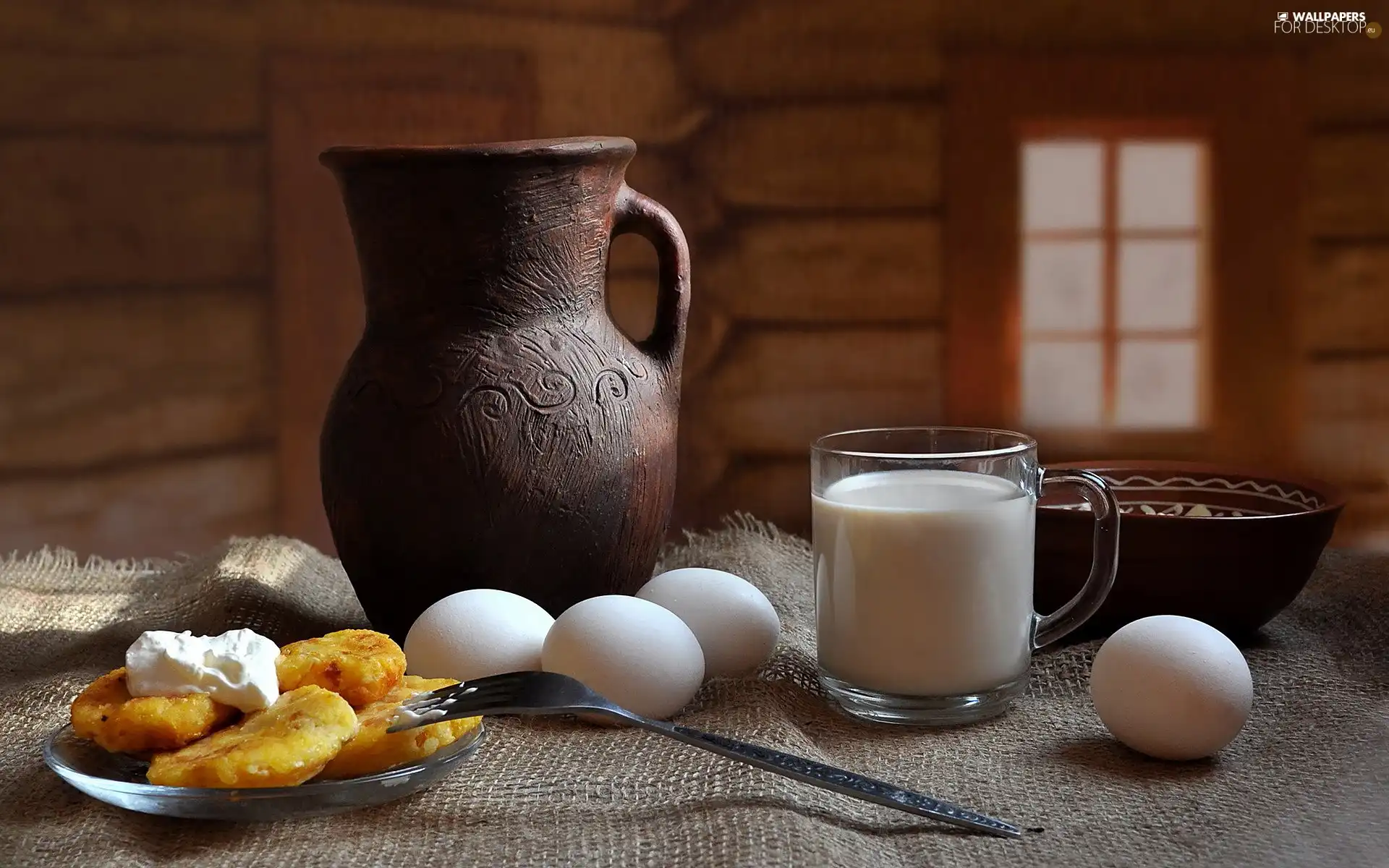 milk, Pancakes, jug, eggs