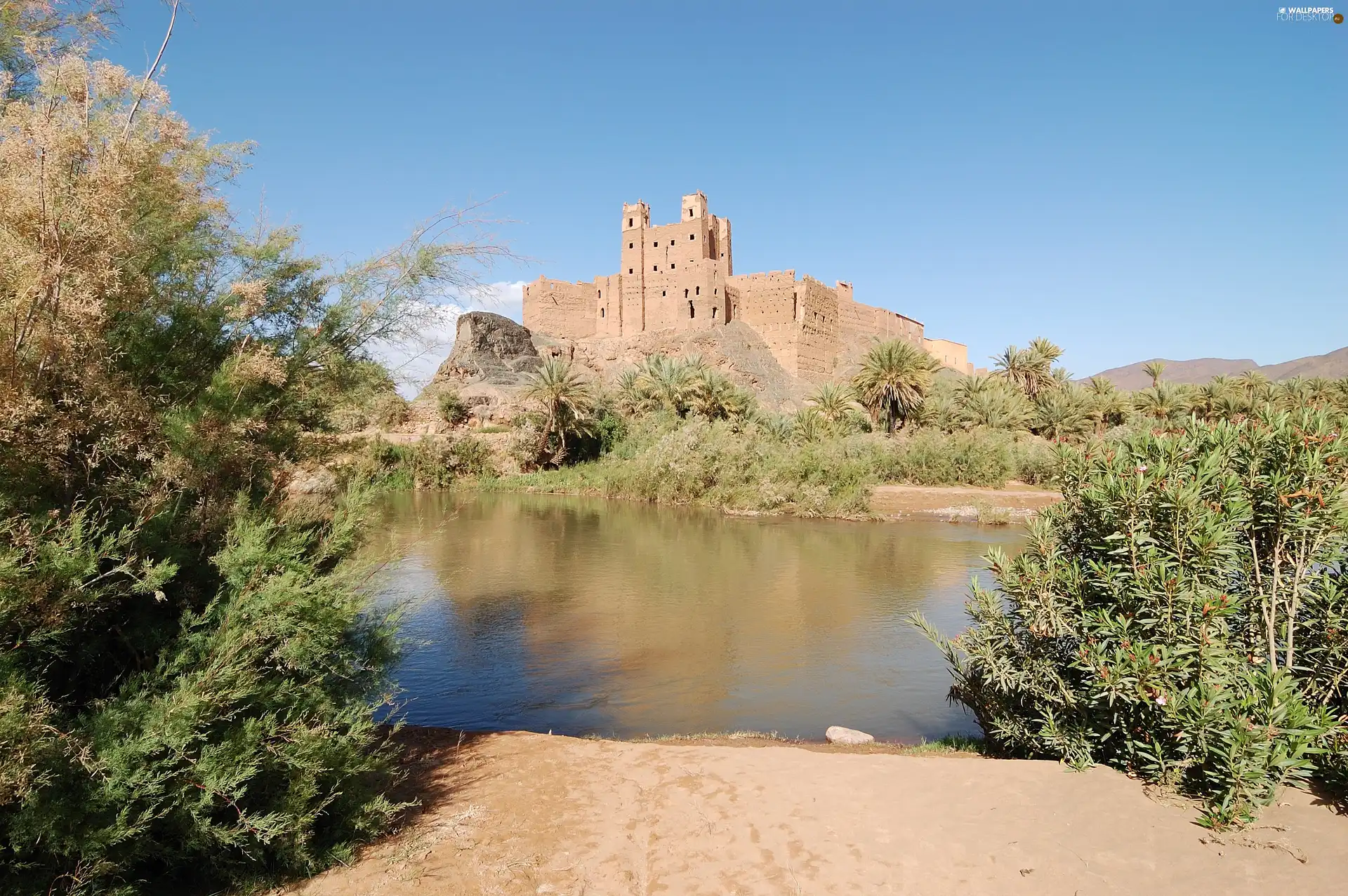 water, Castle, Kasbah, Maroko, green, ruins