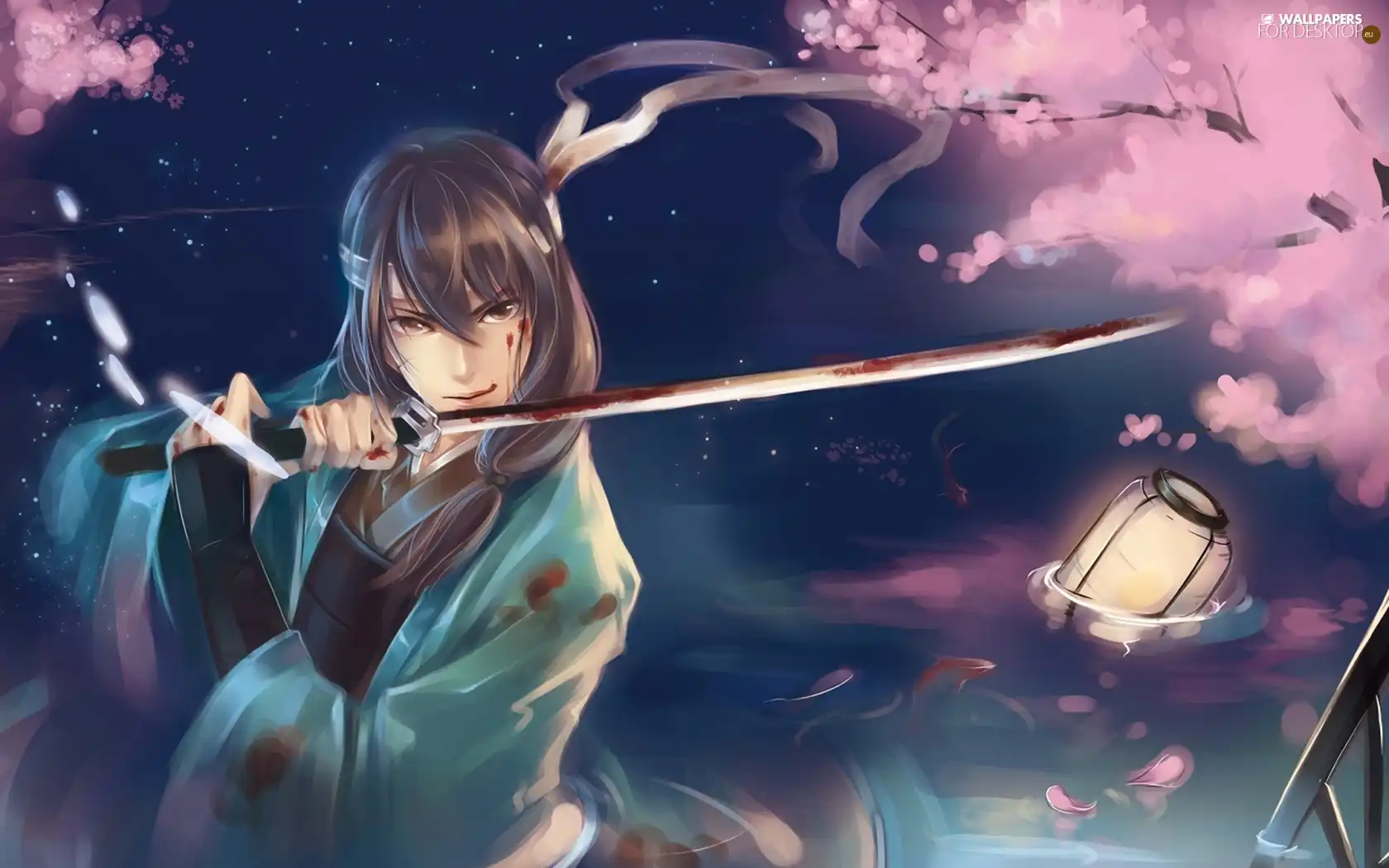 katana, boy, blood