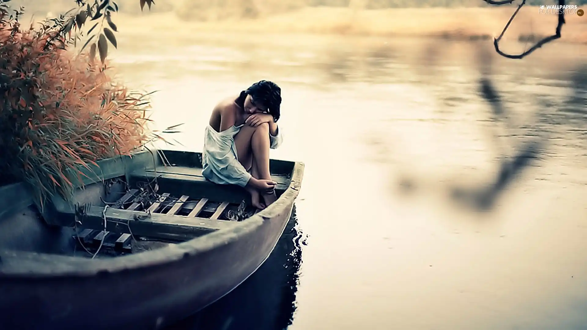 lake, Women, Boat