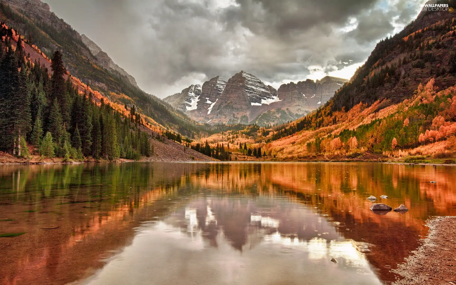 lake, Mountains, clouds