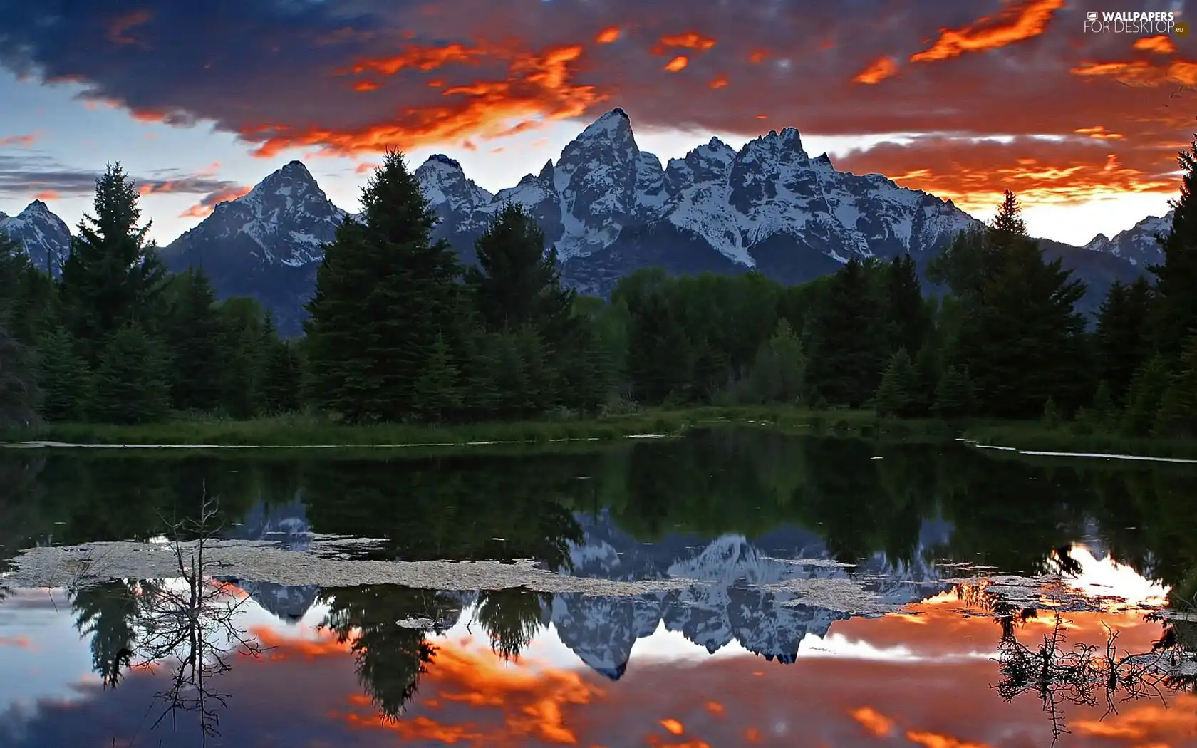 lake, Mountains, clouds