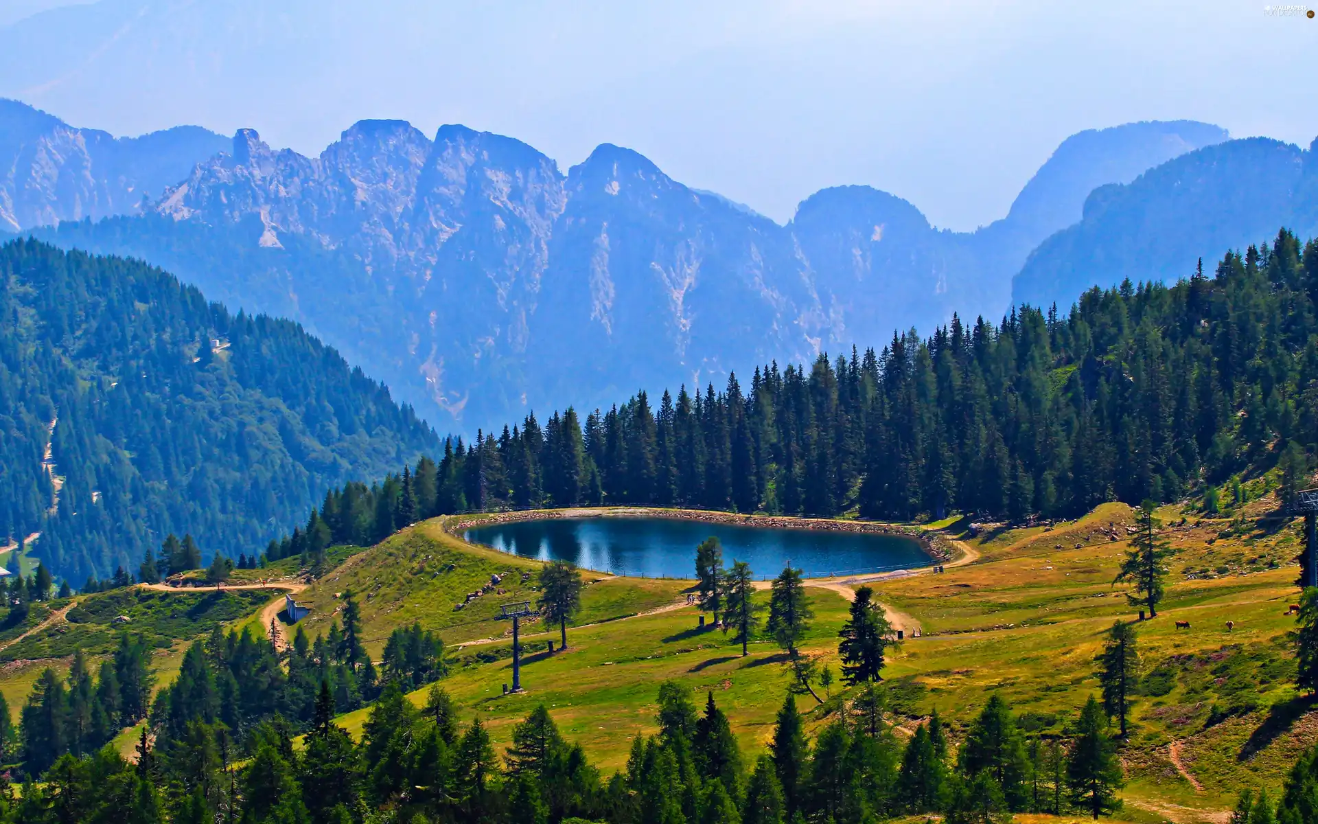 lake, Mountains, forest